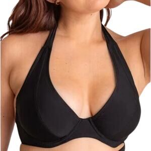 SHAPERMINT Full Coverage Halter Bikini Swim Top 81004 Adjustable Black NWT Small